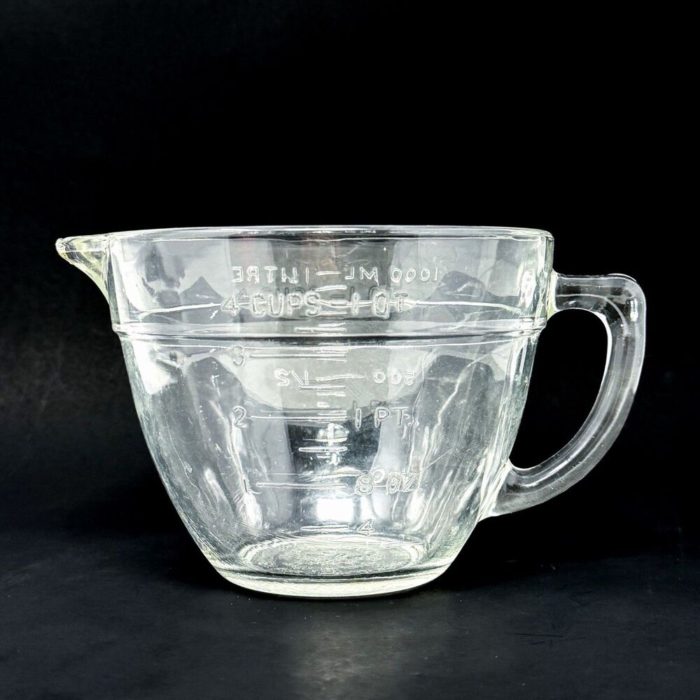 Vintage Fire King Anchor Hocking 4 Cup Glass Measuring Bowl 1 Liter USA